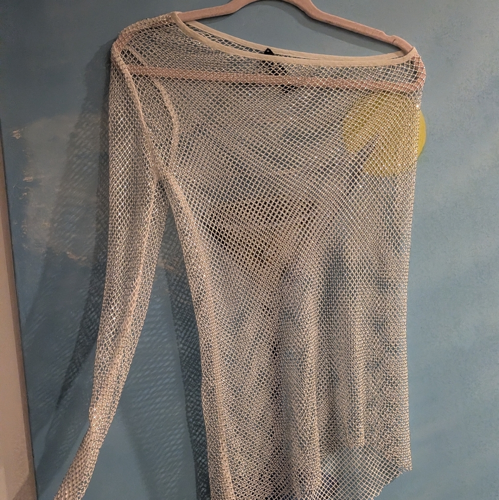 Lightweight White Mesh Long-Sleeve Top